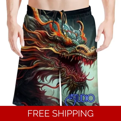 Le Studio Chinese Dragon Beach Shorts